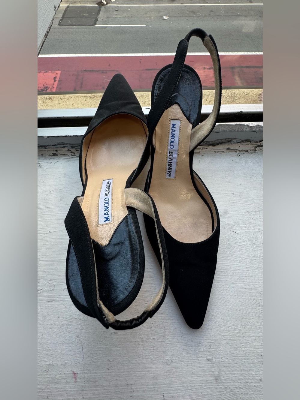 Manolo Blahnik Black Pointed Slingback Pumps